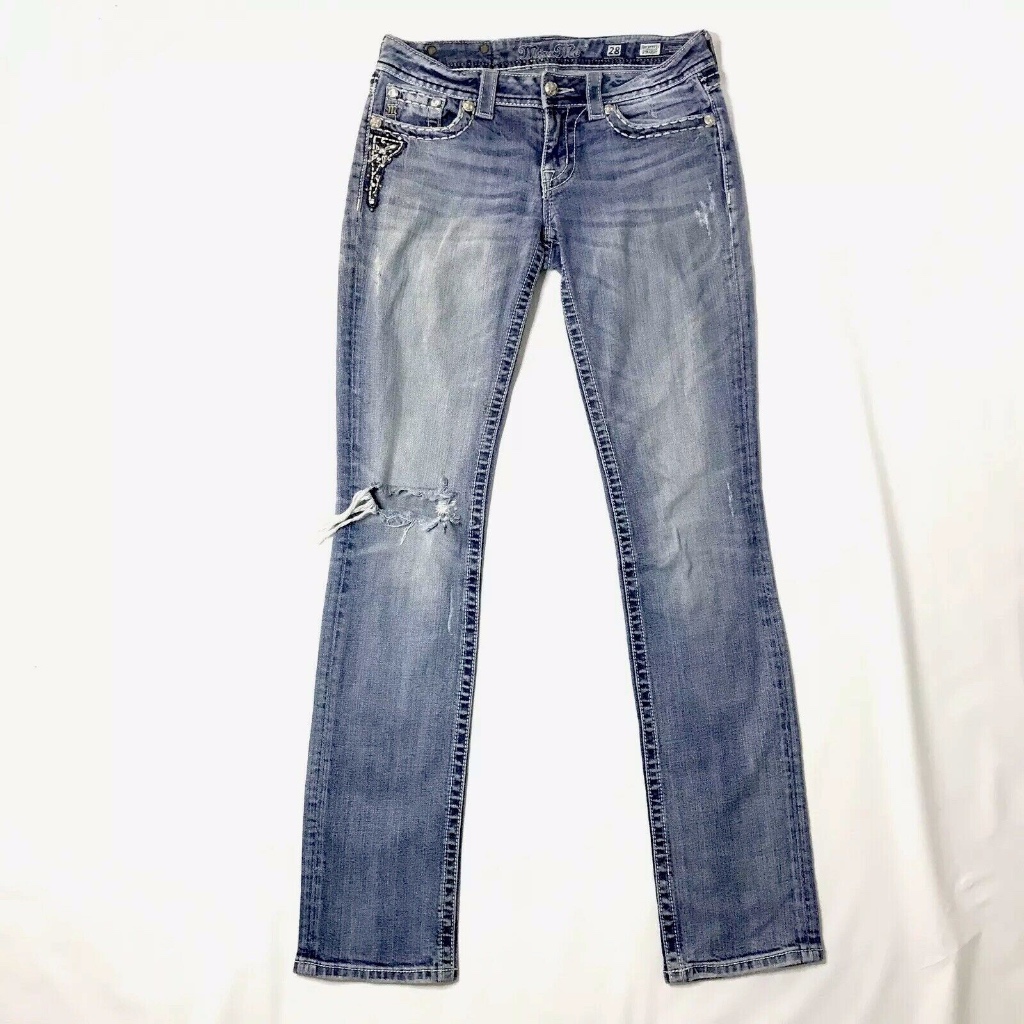 Miss Me Straight Jeans Distressed Light Women's 28